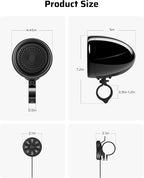 600W Motorcycle Speakers Bluetooth, 4'' Waterproof Stereo with Built-in Class-D Amplifier, Heavy Bass, USB, Wired Remote, 0.75-1.25" Universal Mount for Harley ATV UTV Golf Cart - Black