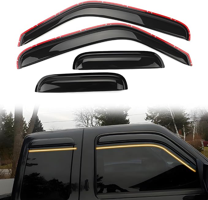 in Channel Window Visor Deflectors, Compatible with 1999-2011 Ford Ranger, Acrylic Smoke Tinted Slim Style Window Rain Guards, Sun Wind Side Vent Visor Set, 4 Pieces