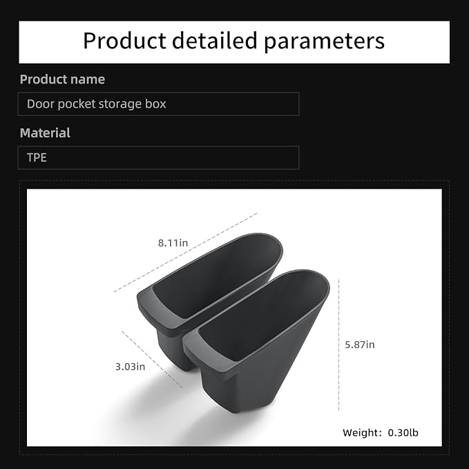 2PCS Front Door Side Pocket Box for Tesla Model Y Juniper 2025+ | 2026 Juniper Accessories, Standard/Premium/Performance, Front Door Storage Oragnizer, TPE, Black