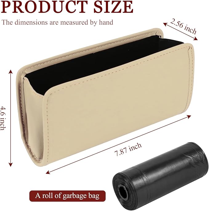 Car Trash Can, Leather Waterproof Automotive Garbage Can with Trash Bag, Hanging Mini Vehicle Trash Bin, Small Auto Door Organizer Storage Pouch, Universal Car Accessories (Beige)