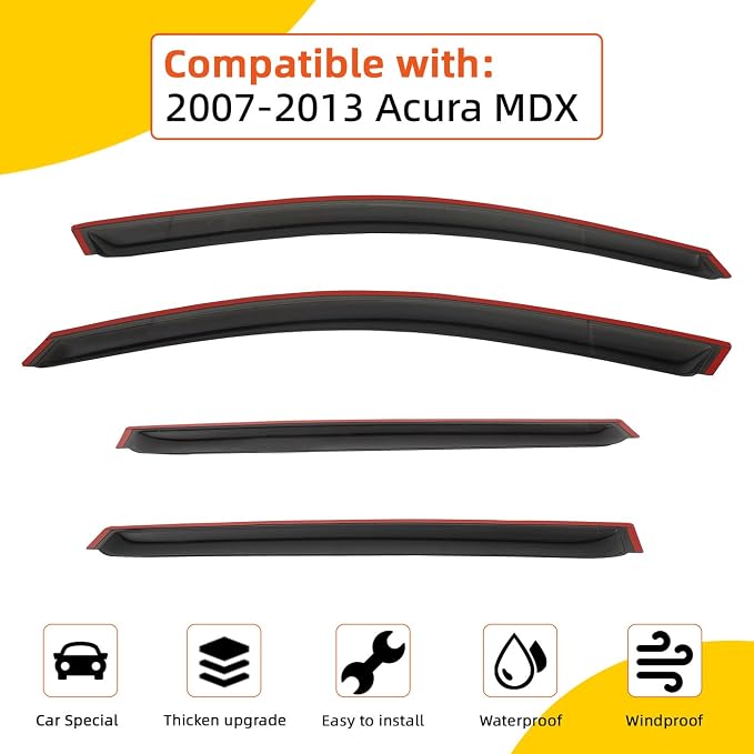 Rain Guard Compatible with Acura MDX 2007-2013 Tape-On Side Window Visor Wind Deflector Vent Visors Car Accessories 4pcs