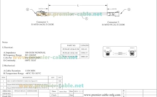 Rosenberger E6S10A-1CAZ5-Z to E6K10A-1CAZ5-Z H-MTD Automotive Ethernet Cable 10Gbps 100/1000BASE-T1 H-MTD Z Code Male to Female Extension Cable for ADAS, ECU, Robotaxi, In-Vehicle Network(1.5M/4.92FT)