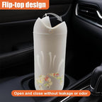Car Trash Can with Flip Lid, Mini Portable Silicone Auto Cup Holder Garbage Bin, Leakproof Vehicle Trash Storage, Universal Car Accessories for SUV Truck Van Home Office(Beige)
