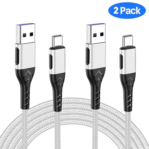 2Pack 10ft Fast USB Type C Charging Cable for Android/Phone/Pad/Laptop, Type C Charger Braided USB Cable Bright Silver