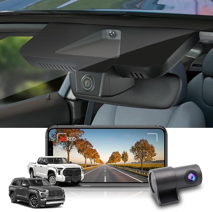 Front 2K+Rear 1080P Dash Cam Adapts for Toyota Tundra 2022-2026 Hybrid & Sequoia 2023-2026 (Gen3), OEM Style, Dual HD Video, WiFi & APP, Loop Recording, G-Sensor, Easy to Set, 64GB Card
