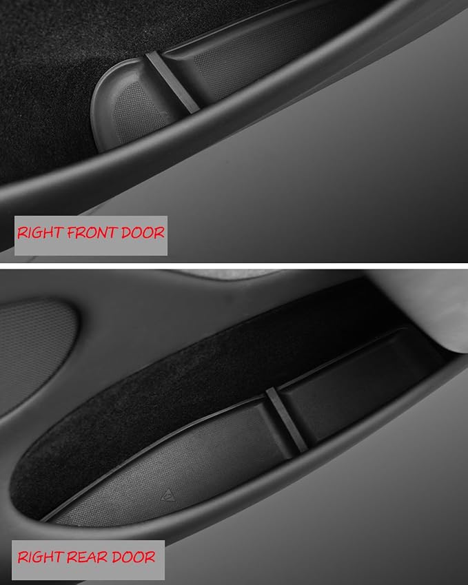 Door Side Pocket Storage Box Liners, 4pcs TPE Front & Rear Door Pocket Inner Organizer Trays and Cup Holder Pad Compatible with Tesla Model Y Juniper 2025 2026