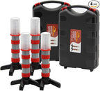 LED Safety Strobe Road Warning Light, Set of 4 | Emergency Roadside Flares Kit, Highway Beacon Alert Flare, Magnetic Base, Detachable Stand, Solid Storage Case