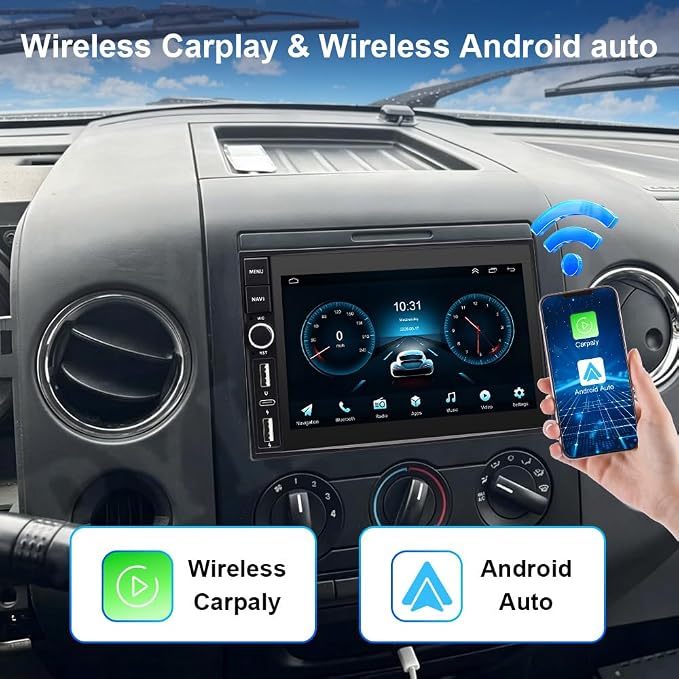 Car Stereo for Lincoln MKX 2007-2009, 7 Inch Android 15 GPS Head Unit, 4GB+64GB, Wireless CarPlay & Android Auto, Bluetooth 5.0, WiFi, FM/RDS Radio, SWC, Mirror Link, AHD Backup Camera Support