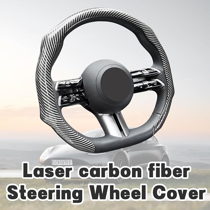 Zpana Carbon Fiber Car Steering Wheel Cover, Leather Non-Slip Vehicle Steering Wheel Cover for 14.5-15 Inch, Comfortable Auto Interior Protector Decoration Accessories, Universal Fit(Silver)