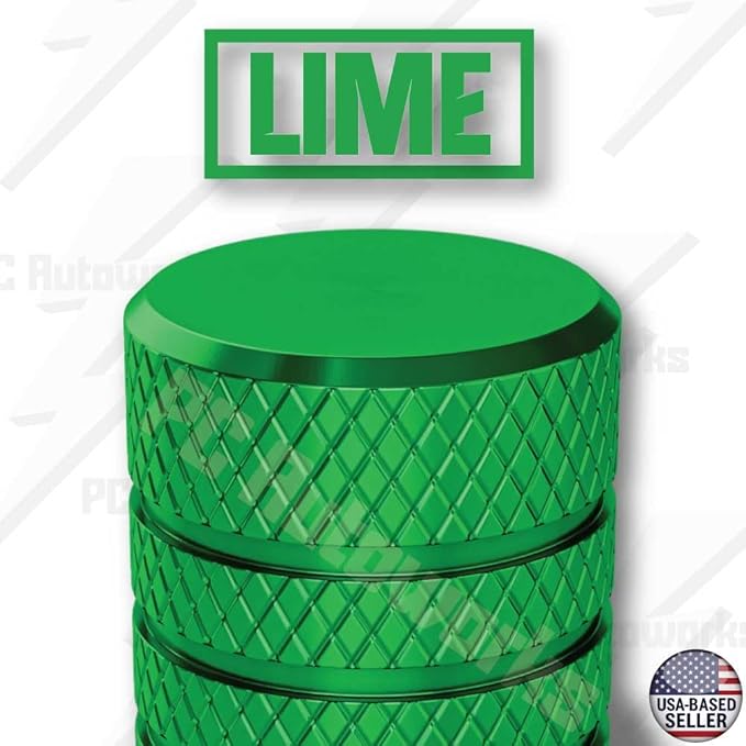 Aluminum Tire Valve Stem Caps – Anti-Rust, Premium Anodized Aluminum, Corrosion-Resistant, Easy Install, Universal Fit for Car, Truck, Bike, SUV – 1 Pack/Set of 4 (Lime Green)