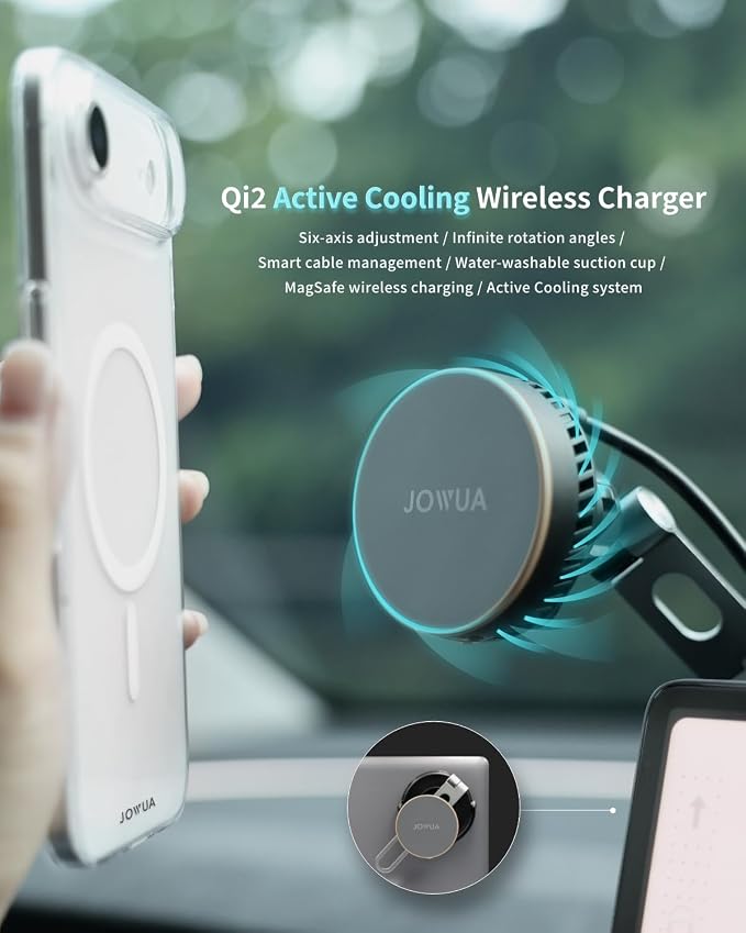 Active Cooling 6D Tesla Compatible Invisible Foldaway Car Mount Qi2 Wireless Charger for Tesla S/3/X/Y/Cybertruck (Magnet), Compatible for magsafe