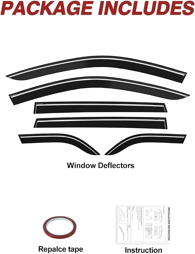 6pcs Outside-Mount Window Rain Guards Fit for 2014-2023 Jeep Cherokee, Extra Durable Window Visors Wind Deflector Dark Smoke Vent Shades Car Tape-on 6-pcs with Thicker