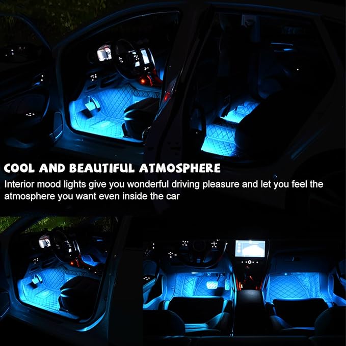 Car LED Strip Light, 24 LED RGB Auto Under Dash Interior Atmosphere Lights, Cigarette Lighter Decorative Lamp Ambient Night Light, Universal Lighting Kit Car Accessories (Ice Blue)
