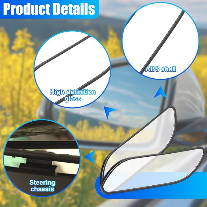 2PCS Blind Spot Car Mirror - HD Glass Framed Convex Car Side Mirror Blindspot - Up&Down Adjustable Wide-Angle Rear View Auxiliary Mirrors with Self Adhesive for Cars SUVs Trucks(Rectangular)