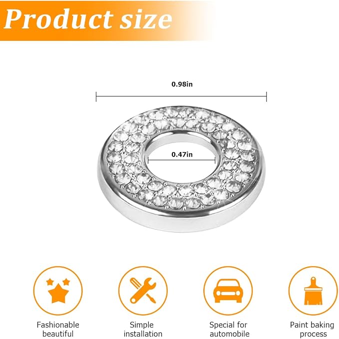 4 Pcs Bling Car Inner Door Lock Covers, Crystal Pull Rod Bolt Stickers, Sparkly Rhinestones Auto Door Bolt Decorations, Vehicle Lock Pin Cap Decors for C Class C200L GLC260 C260L (White)