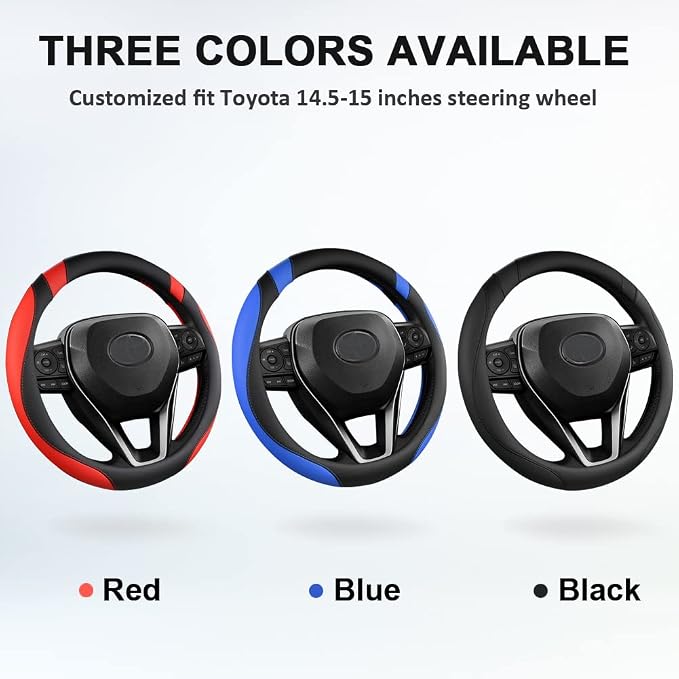 Customized Auto Car Steering Wheel Cover for Toyota Rav4 Corolla Camry Highlander (Black+Blue)