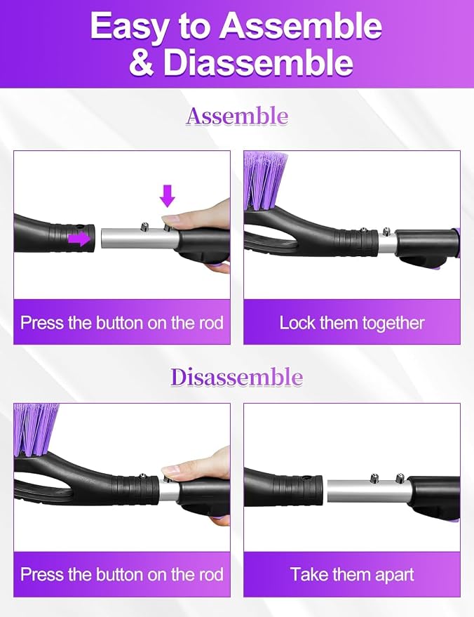 Ice Scraper and Brush for Car, Extendable Snow Brush and Ice Scraper for Car Windshield Window, Car Snow Scraper and Brush with Foam Grip for SUV Truck Automobile Vehicle - Purple