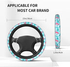 Flamingo Gifts for Women Steering Wheel Cover for Women Men with 2 Pcs Car Coasters, Universal 14.5-15 Inch Rainbow Steering Wheel Covers Non-Slip Car Accessories for Girls