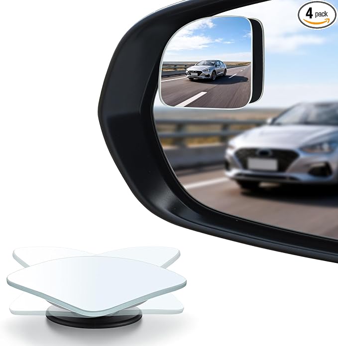 Blind Spot Mirror, Fan HD Glass Frameless Convex Rear View Mirror with wide angle Adjustable Stick for Cars SUV and Trucks, Pack of 4