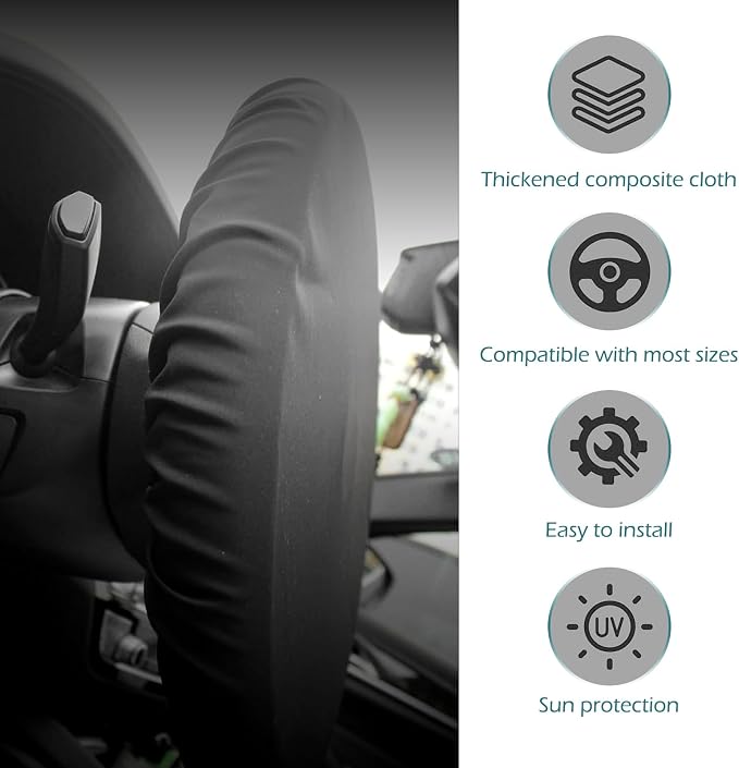 Car Steering Wheel Cover Sun Shade, Thickened Soft Waterproof Steering Wheel Sun Block Protector, All-Inclusive Design Auto Steering Shield Accessories for Most Cars, Trucks, SUVs (Black)