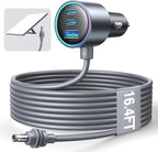 Starlink Mini Car Adapter with Waterproof Cord, Starlink Mini Accessories Car Charger [Dual PD 45W & USB-A 30W] Fast Charging Cigarette Lighter Adapter for RV, Boat, Trailer (16.4FT)