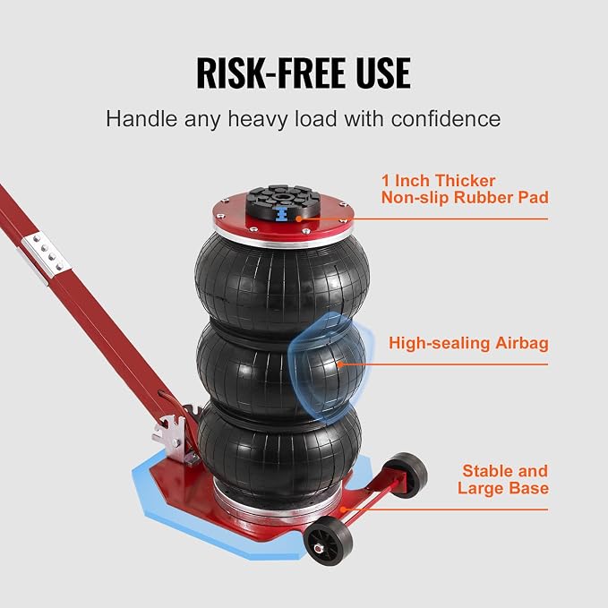 Air Jack, 3 Ton/6600 lbs Triple Bag Air Jack, Air Bag Jack Lift Range 5.9"-15.75", Airbag Jack with Adjustable Long Handle, 3-5 S Fast Lifting for Car, Auto Shop, Garage