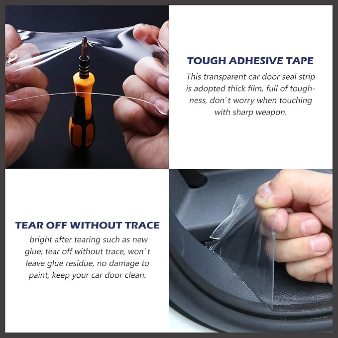 Car Door Invisible Anti-Collision Self Adhesive Seal Strip Seal Weather Strip Scratch Resistant Transparent Fit for Most Car, Protect The Car Body and Door (16.4Ft x 4In)