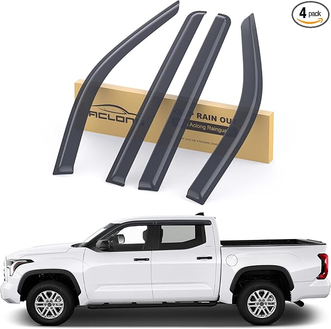 Smoke Rain Guards Fit for Toyota Tundra CrewMax 2022 2023 Tape-On Side Shatterproof Window Visor, Window Deflectors, Vent Deflectors, 4-Piece Set