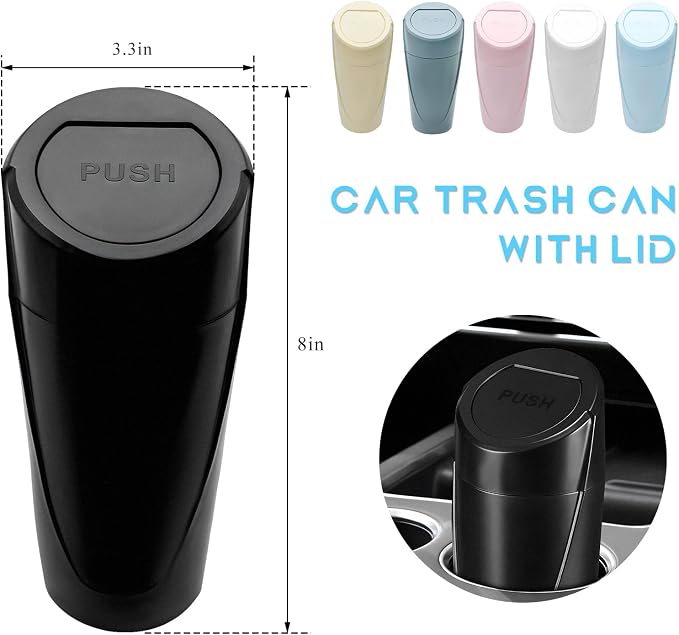 Car Trash Can Bin with Lid, Leakproof Auto Cup Holder Garbage Bin Multipurpose Storage Organizer, Mini Portable Dustbin Side Door Garbage Can for Vehicle Home Office (Black)