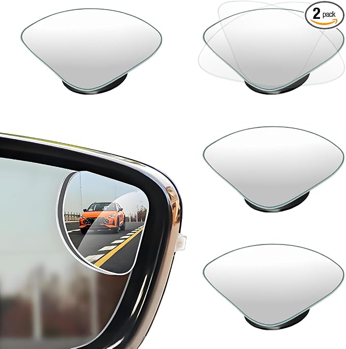 2 PCS Car Blind Spot Mirror, Fan Shaped HD Glass Convex 360° Rotating Wide Angle Side Mirror, Frameless Car Blindspot Mirror for Larger Image and Traffic Safety (Fan Shaped, 4 PCS)
