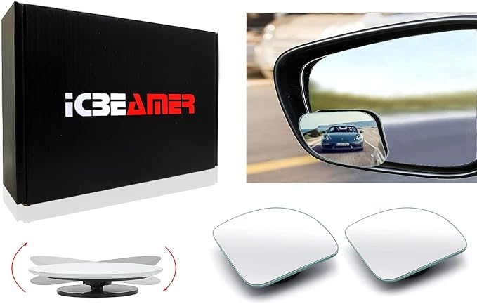 2-Piece Fan-Shaped Automobile Rear Blind Spot Mirror, 360 Rotating Design, Wide Angle Convex Rearview Mirror for Car, Truck, Van