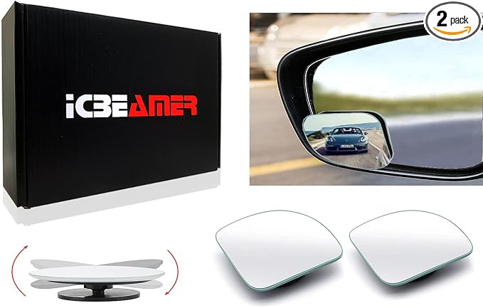 Side Rear View Fan-Shaped Automobile Rear Blind Spot Mirror [Pack of 2 sets], 360 Degree Rotating Design, Wide Angle Convex Rearview Mirror for Car Truck