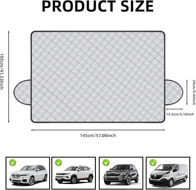 Car Windscreen Cover (57" x 41") Extra Thick 4-Layer Protective Windshield Cover for Car, SUV & Truck, Snow Ice Frost Sun UV Dust Water Resistent, All-Season Windshield Protection