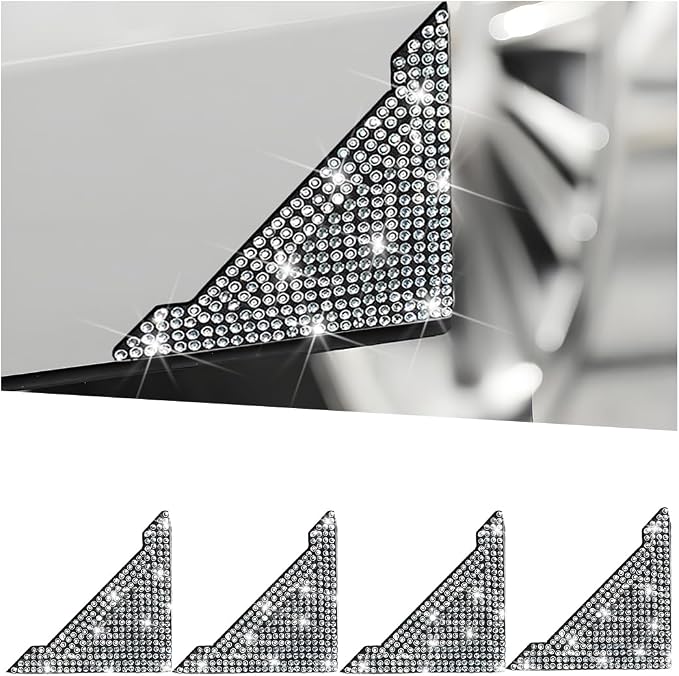 Bling Car Door Corner Edge Guard, 4PCS Anti-Collision Crystal Rhinestone Vehicle Door Edge Bumper Protector Sticker, Automotive Decorative Accessories, Universal for SUV Truck Sedan (White)