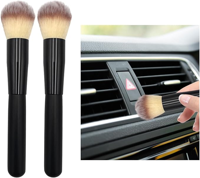 2 PCS Car Detailing Brush, Curved Soft Bristles Auto Removal Dust Collectors, Universal Vehicle Dashboard, Air Conditioner Vents etc Interior Cleaning Tool Accessory (Long-Beige)