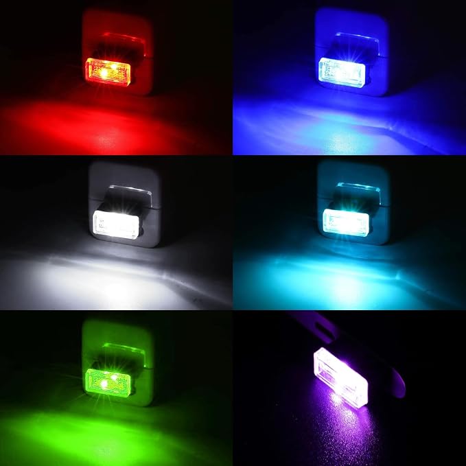 6 PCS USB LED Car Interior Atmosphere Lamp, Portable Mini LED Night Light, Plug-in USB Interface Trunk Ambient Lighting Kit, Universal Interior Accessories for Most Vehicles (6 Color)