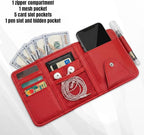 Car Sun Visor Organizer, Truck Visor Organizer, Leather Multi-Pocket Auto Visor Storage Pocket Pouch Holder with Zipper, Auto Accessories Storage Bag for Driving License Card Pen (Red)