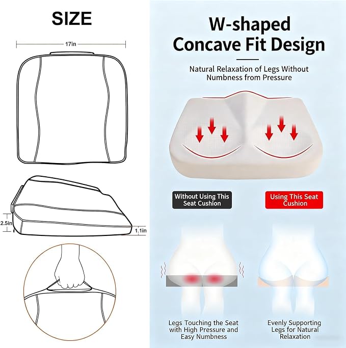 Comfort Memory Foam Car Seat Cushions For Driving,Red Booster Cushion Pad | Ergonomic Height Cushion, Sciatica & Lower Back Pain Relief Pillow, Comfort Seat Pad for Car Office Wheelchair Short People