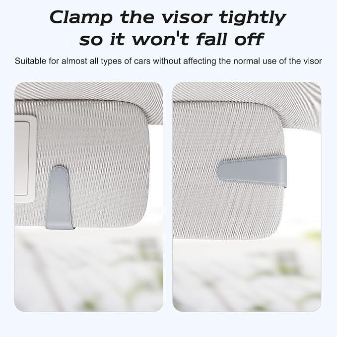 Sunglass Holder for Car Visor, Light Gray, 2 Packs | Suede Cloth, Magnetic, Organizer for Car Accessories