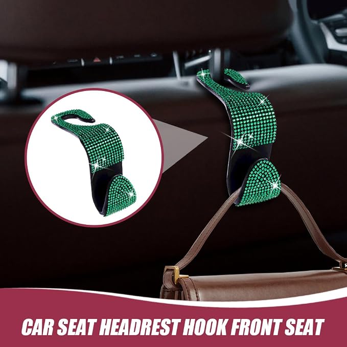 2 Pack Car Hooks, Bling Rhinestones Crystal Hooks, Auto Seat Back Organizers, Car Decorations Backseat Hanger, Car Seat Hooks Perfect for Holding Handbags, Clothes, Purses and Water Bottles