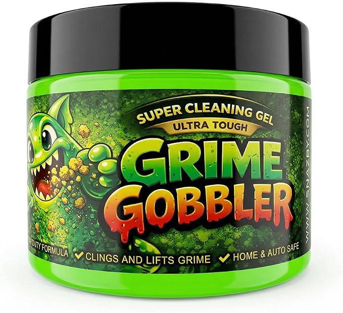 Grime Gobbler Super Cleaning Gel, (NEW 2026 FORMULA) Ultra Tough Heavy Duty Formula, Multipurpose Cleaner for Automotive, Office, Keyboards (Color Green/Lime Scent)