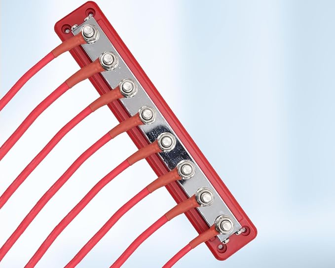 600A Bus Bar Heavy Duty Power Distribution Block 48V DC Busbar Box with 8 x M10(3/8") Terminal Studs for Battery Marine Automotive RV Car Truck (Red)