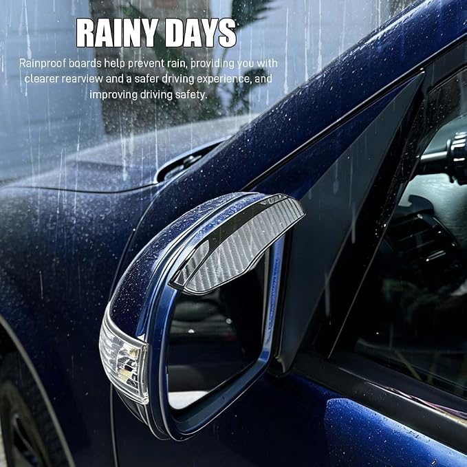 2PCS Universal Snap-On Side Mirror Rain Guards, Side Window Wind Deflectors & Visors, Car Mirror Rain Visor Eyebrow Cover, Carbon Fiber Side Mirror Rainproof Eyebrow Fit for Car Truck SUV