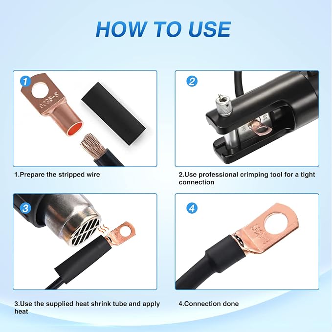 150PCS Copper Wire Lugs and Heat Shrink Tubing 2 4 6 8 10 AWG Heavy Duty Battery Terminal Crimp Connectors 70 PCS 80 3:1 Heatshrink Assortment Kit
