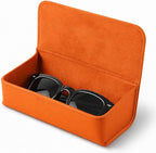 Car Sunglasses Holder, Large Capacity Universal Fit Adhesive Mount Eyewear Case with Magnetic Closure Glasses Protective Storage Box for Man Women Orange