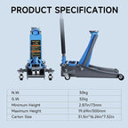3 Ton（6600lbs） Hydraulic Floor Jack, Lifting Range 2.87"-19.69",Heavy Duty Low Profile Jack with Dual Piston Quick Lift Pump, Heavy Duty Steel Floor Jack for Cars, SUVs and Trucks