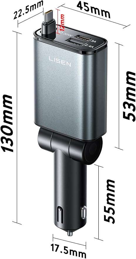 Car Charger USB C Fast Charge, [Single-Port] Retractable Car Charger USB C, RV Power Adapters for Women Men Phone Type C Charging for iPhone 17 Pro Max 16 15 Samsung S26 S25, MacBook Neo