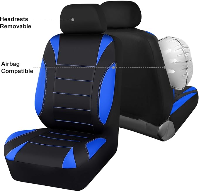 Neoprene Wetsuit Seat Covers, Waterproof Car Seat Covers Front with 5mm Composite EVA, Universal Fit for Car,Sedan SUV Trucks Anti Slip, Airbag Compatible(Black and Blue