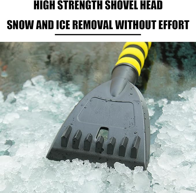 27'' Car 2-in-1 Snow Brush Ice Scraper, Extendable&Detachable Snow Removal Tool for Windshield, Auto Comfortable Foam Grip&180° Pivoting Brush Head for Cars Trucks SUVs Window (Yellow/Black)