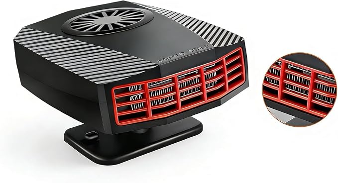 12v 200W Car Heater, Portable Car Heater and Defroster, Windshield Defogger, 12 Volt That Plugs Into Cigarette Lighter, Calenton para Carro, 360° Rotation (Black)